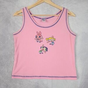 Vintage Powerpuff Girls Tank Top Women Medium Pink Blossom Bubbles Buttercup Y2K